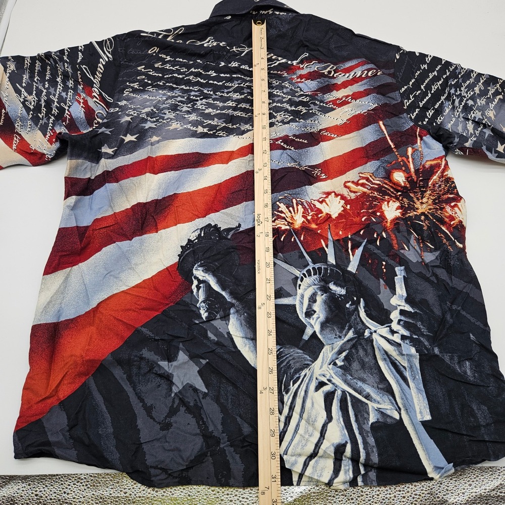 Red‎ Head Mens Patriotic Statue of Liberty Flag Fireworks Button Up Shirt XL - Picture 7 of 10